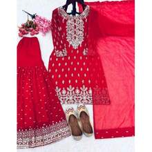 Festive Special Red Gharara Suit Set - Red - View 4
