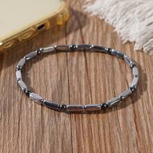 Bracciale da uomo in acciaio dal colore cilindrico, design con perline tonde da 3mm, realizzato con accuratamente selezionato agata nera, con una sensazione di forte e durevole