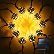 Solar Moroccan Ball String Lights, Outdoor String Lights With 8 Modes, Decorative String Lights For Patio Grass And Terrace