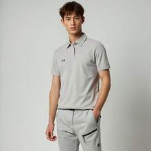Under Armour [Sports Retro] Men's Classic Polo Shirt, Breathable Short Sleeve, Business Casual Collared T-Shirt, Minimalist Versatile Golf Top, Stretchy Quick-Dry Stylish - Light Grey - View 3