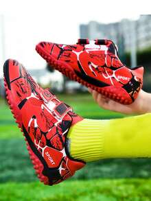 1 Pair Of Professional Youth Football Shoes Made Of PU Wear-Resistant, Broken Nail, And Anti Slip PU For Boys And Girls, Suitable For Daily Sports In All Seasons - Red - View 5