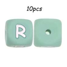 10件/26件，12毫米，绿色字母硅胶珠（A-Z）可用于DIY节日氛围|钥匙扣|背包挂件等，也可用作创意手链等