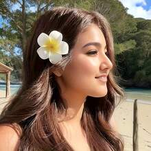 四件套，两件套仿鸡蛋花发夹，海滨度假风格照片夹，超级仙女发饰，服装配饰，热带白玫瑰发夹-2.5英寸泡沫派对装饰，优雅复古风格，适合婚礼