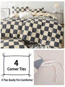 3pcs Checkerboard Pattern Duvet Cover Set (1 Duvet Cover And 2 Pillow Shams), Soft And Skin-Friendly, Suitable For All Seasons - Multicolor - View 6