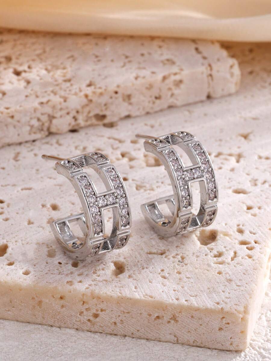 rakol 2 件复古优雅 H 形包裹方晶锆石环形耳环，适合派对、婚礼、正式场合，可作为礼物
