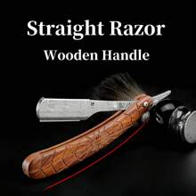 Straight Razors For Men, Folding Vintage Barber Razor, Portable And Space-Saving Barber Steel Razor Wooden Handle Manual Shaving Razor For Men Safe For Beard Sideburns And Short Hair - Brown