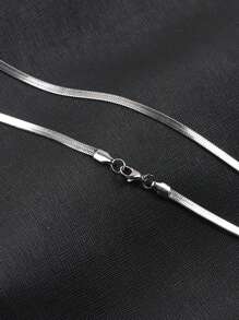 1 件极简主义钛钢蛇骨链项链，男女通用休闲/日常佩戴，嘻哈简约风格不锈钢扁平蛇骨链项链，4 毫米宽 - 銀色 - 查看 4