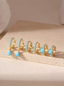 GEREIT Set 6 buah Anting Hoop Bentuk Tetesan Air Berkilau Super Modis dengan Batu Zirkonia Kubik Warna Permen, Cocok untuk Pemakaian Sehari-hari Wanita, Hadiah Hari Ibu - bentuk jatuh - View 23