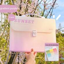 1pc 12-Grid Ombre Color Handle A4 Accordion File Bag, High-Quality School Student Document Organizer Folder,For School Supplies,Back To School
