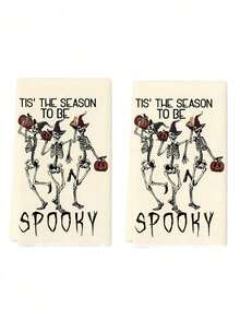 2 件万圣节手巾，带有邪恶南瓜和骷髅设计的手提袋，厨房和餐厅装饰，户外派对用品，适用于万圣节厨房和浴室装饰浴室厨房装饰洗碗布厨房毛巾 - 彩色 - 查看 4