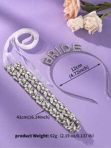 Set de accesorii de nuntă 2 buc, bentiță de mireasă cu strasuri, curea pentru rochia de mireasă în stil minimalist, potrivită pentru domnișoarele de onoare și mama miresei