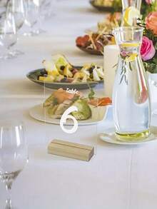 Bộ 20 chiếc bàn PMMA trong suốt có đế gỗ, trang trí tiệc cưới, tiệc tùng, sự kiện tự làm - Biển số bàn tiệc, bảng thực đơn, thẻ chỗ ngồi - đế gỗ có tấm Acrylic, đa năng sử dụng trong nhà và ngoài trời, trang trí đa năng - Trong suốt-Hình chữ nhật - Xem 4