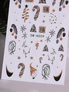 2 张圣诞美甲贴纸，带姜饼人拐杖糖冬青花环球节日指甲贴花 DIY 装饰滑块美甲 3D 自粘指甲用品，适合节日冬季 - 彩色 - 查看 6