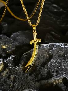 قلادة من الفولاذ المقاوم للصدأ مطلية بالذهب عيار 18 قيراطًا - قلادة سيف مطلي بالمينا، مزينة بزركونيا فنية، مناسبة للارتداء اليومي والاحتفالات الثقافية - قلادة سيف ثلاثية الألوان - مشاهدة 6