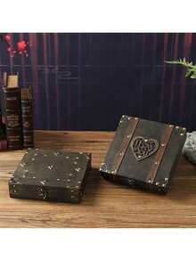 Vintage Wooden Storage Box, Photography Prop Treasure Chest, Jewelry Box, Home Document Password Box, Wooden Storage Box, Christmas & Halloween Gift Box - Retro Wood Grain - View 6