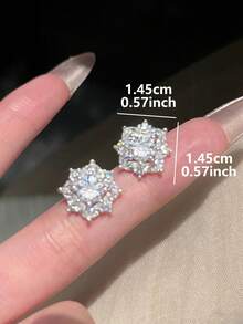 1 Cặp Bông tai đá Zirconia đồng sang trọng thanh lịch tối giản dùng hằng ngày cho nữ - Bạc - Xem 4