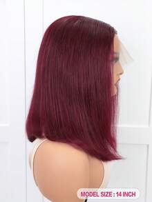 QVR QUEEN VIRGIN REMY 100%真人发T字形蕾丝前置波波头假发，带婴儿发，原生雷米发，中分蕾丝假发，自然发际线，酒红色，99J，女士无胶假发 - SBUG - 查看 2