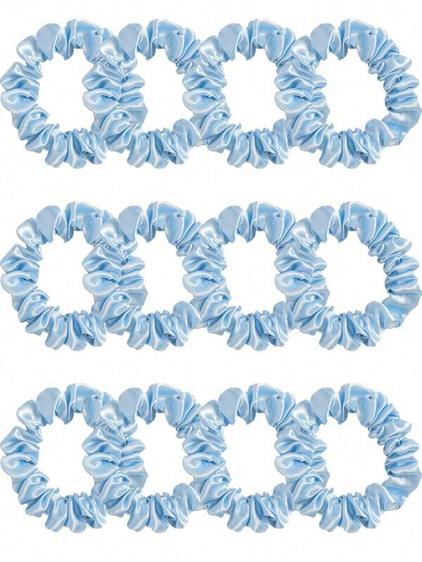 12 قطعة من أربطة الشعر الحرير الأزرق، ربطات الشعر، أربطة الشعر المجعدة، إكسسوارات الشعر للاستخدام اليومي والغسيل