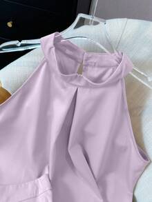 2 件套女式夏季露背无袖背心和荷叶边下摆裙子套装，优雅套装 - 紫色兩件套 - 查看 8