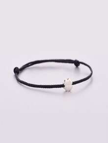 HuooNew 1pc 925 Sterling Silver Bracelet With 4-Leaf Design, Adjustable Length Black Cord Woven, Suitable For Daily Wear, Ideal For Silver Jewelry, Women's Accessories And Gifts - Black - View 2