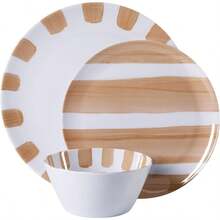 Cottage Stripes 12Piece Durable Melamine Plates And Bowls Set For Outdoor Camping And Daily Use Assorted Colors - Màu sắc hỗn hợp - Xem 6