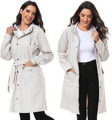UNIQUEBELLA Rain Jackets For Women Waterproof, Raincoat Long Hooded Rain Coats Outdoor Windbreaker Trench Coat - Tc-米色-03 - 查看 2