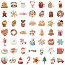 50 pegatinas lindas de dibujos animados de comida navideña, calcomanías de galletas, pasteles y caramelos, decoraciones para crear ambiente festivo para fiestas navideñas