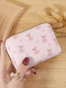 Pink Bow Heart Pattern Multi-Function Coin Purse, Dual Zipper Card Holder, Multi-Card Slot Card Case, Can Store Credit Cards, Lightweight & Minimalist, Fashion & Modern, Business Versatile, Suitable For Anniversary, Christmas, Valentine's Day, Birthday And Other Occasions, Also Can Be Gift For Lover, Female, Girl, Lady, Or As Backpack, Dorm And Back To School Supplies - Pink - View 4