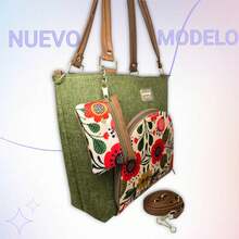 Bolsa de Dama, Bolso de Hombro, Monedero, Cartera, Bolsa Cruzada, Casual, Mujer, Bolso de Mano, Gran Capacidad, Equipaje, Regalo para Mujer, Eventos, Estampado de flores, Colores Alegres - Verde Oliva - Ver 2