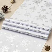 1pc White With Silver Snowflake Table Runner 11"X108", DIY Party Decor, Suitable For Home, Wedding, Birthday Party, Christmas, Banquet Table Decoration (White) - Multicolor - View 2