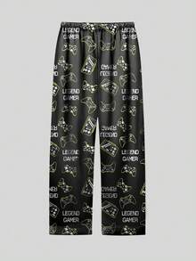 青少年男孩两件套电子游戏图案长袖上衣和长裤睡衣套装，黑色 - 彩色 - 查看 6