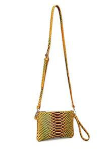 Python - Embossed Crossbody Bag: Sleek Design, Adjustable Strap, Ideal For Daily Chic - Yellow - View 7
