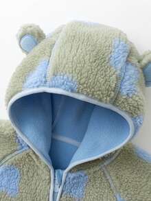 mini bala 儿童羊毛连体衣2025秋季双面保暖连帽套装 - 綠藍色調 - 查看 3