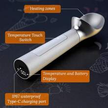 Heated Rechargeable Ice Cream Scoop Electric Scooper For Hard Ice Cream Self Warming Spoon Max To 158with LED Display Rechargeable Battery RustProof Metal Easy To Clean - White - View 8