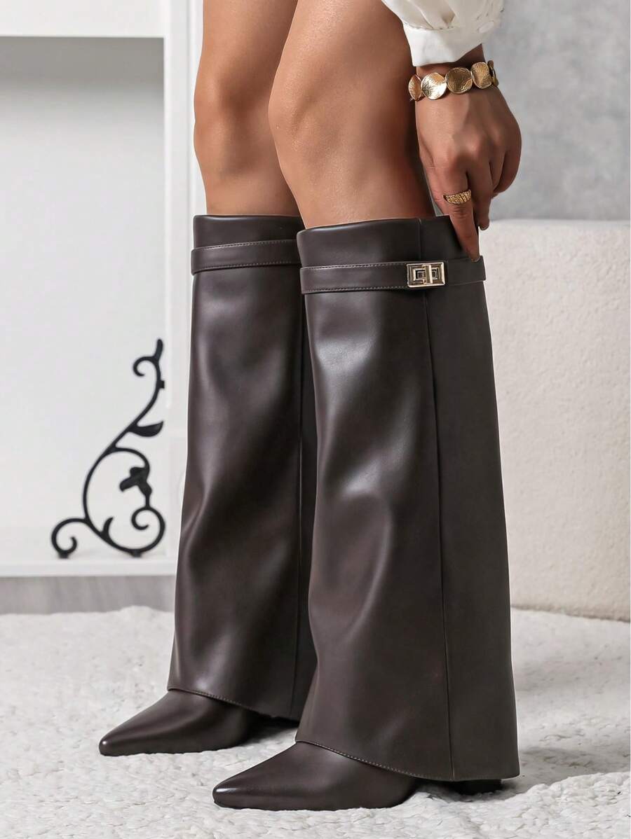 Folded Over The Boot With A Strap And Ornament Holiday Vacay Vibe For And Summer Shoes Spring Shoes Spring Break Easter - Brown - View 1