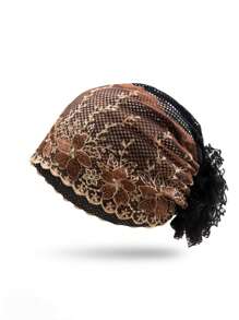 1 件女士花卉刺绣头巾，轻便、透气、百搭蕾丝遮阳帽，适合所有季节，适合户外散步、购物、度假和日常穿着