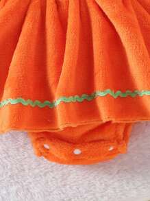 1pc Infant/Toddler Girls' Cute Soft Comfortable Orange Long Sleeve Romper Dress, Thick For Autumn/Winter