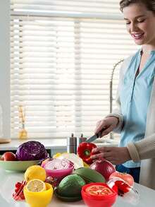 1/3/6个装水果蔬菜造型食品保鲜盒 - 牛油果、柠檬、洋葱、番茄、大蒜、甜椒保鲜盒，多功能厨房食品保鲜盒，适用于冰箱储存、露营、用餐和食品准备 - 彩色 - 查看 4