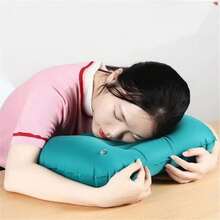 Almohada cuadrada inflable flocada, multifuncional, para acampar al aire libre, almacenamiento portátil, almohada de viaje, suministros para el hogar y la Oficina - Rosa - Ver 5