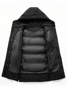Men's Padded Coat, Mid-Length Knee-Length Warm Hooded Winter Coat, Casual Daily, Business Commute, Outdoor Sports , Fall Winter - Black - View 7
