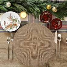 6 件 38.1x38.1，咖啡棕色，厘米圆形亚麻餐垫 - 单面印花，纯色，仅可手洗，乡村复古桌垫，农舍厨房餐点，节日派对，露营和旅行装饰，节日餐桌布置 | 天然纹理设计 | 编织纹理 - 咖啡棕 - 查看 5