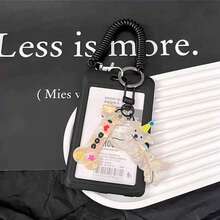 黑色卡套，带有可爱的卡通小猫和小狗，适用于地铁卡、公交卡、火车票、渡轮卡、员工证、门禁卡、学生证、图书证、校园餐卡 - 黑色 - 查看 10