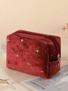 1pc Velvet Star Octagonal Cosmetic Bag, Large Capacity Portable Makeup Bag, Travel Organizer Pouch For Cosmetics, Skincare, Lipsticks, Simple Solid Color Style, Great Gift Item Travel Essentials Bag For School Vacation Holiday Back To School Supplies Travel Bag For Women - Multicolor - View 13