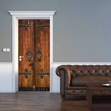 35.4" X 78.7" Vintage Wooden Door Sticker, Decorative Door Sticker, Removable Home Decor Wall Sticker, Waterproof Mural For Bedroom And Living Room Door, Peel And Stick Wallpaper, Wall Art - 彩色 - 查看 10