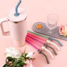QY 6pcs Straw Replacement For  40 32 28 20oz Tumbler With Reusable BPA 6 Silicone Straw Tips Brush Compatible With Hydroflask Accessories 6 Colors  2216 - 彩色 - 查看 5