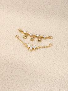 1pc 925 Sterling Silver Star Pendant Agate DIY Accessory Earring, Vintage Gift For Women, Suitable For Wedding, Party, Back To School Season And Other Occasions - Gold - View 6