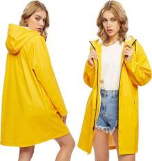 UNIQUEBELLA Rain Jackets For Women Waterproof, Raincoat Long Hooded Rain Coats Outdoor Windbreaker Trench Coat - 升級黃色 - 查看 2