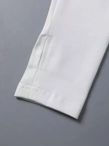 Women's Stand Collar Fitted Sports Jacket, Zipper Closure, Thumb Hole, Daily Wear, Fitness, Running, Yoga - White - View 9