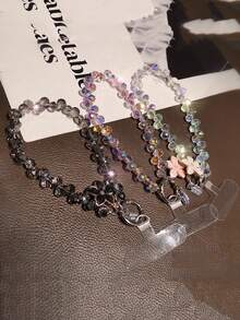 1 件花形水晶吊坠手机链，独立高端串珠手机带手链，短款时尚腕带手机挂绳，适合户外旅行购物防丢失 - 彩色 - 查看 3