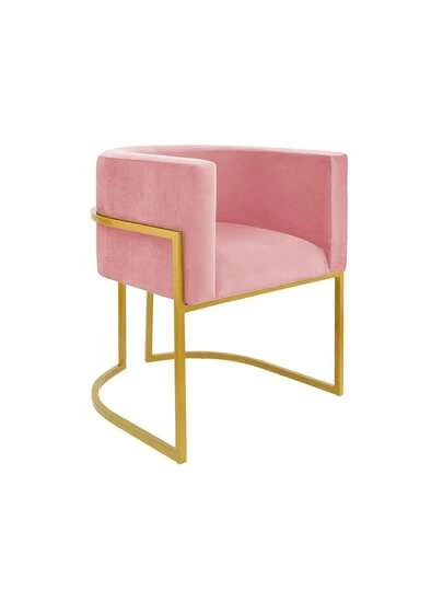 Poltrona Cadeira sala de estar sala de jantar em ferro dourado e tecido camurça Rosa